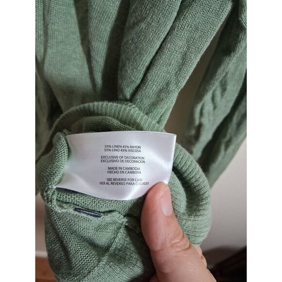Gap Linen Cardigan Sweater Business Casual Button Up Green Size Large - Picture 5 of 6